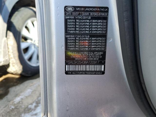 SALSK25438A120917 - 2008 LAND ROVER RANGE ROVE HSE SILVER photo 13
