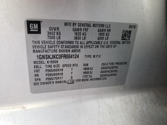 1GNSKJKC0FR684124 - 2015 CHEVROLET SUBURBAN K1500 LT SILVER photo 13