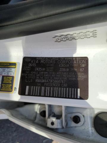 KNAGM4A79F5664747 - 2015 KIA OPTIMA LX WHITE photo 12