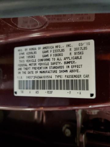 1HGCP2F43AA101514 - 2010 HONDA ACCORD LXP MAROON photo 13