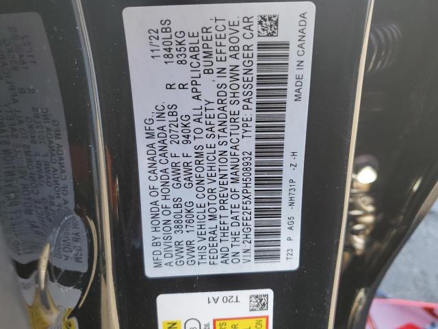 2HGFE2F5XPH508932 - 2023 HONDA CIVIC SPORT 黑色 照片 13