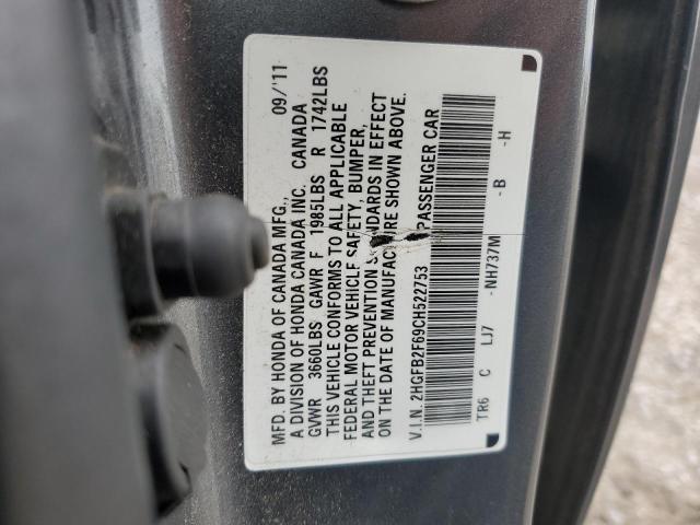 2HGFB2F69CH522753 - 2012 HONDA CIVIC HF GRAY photo 12