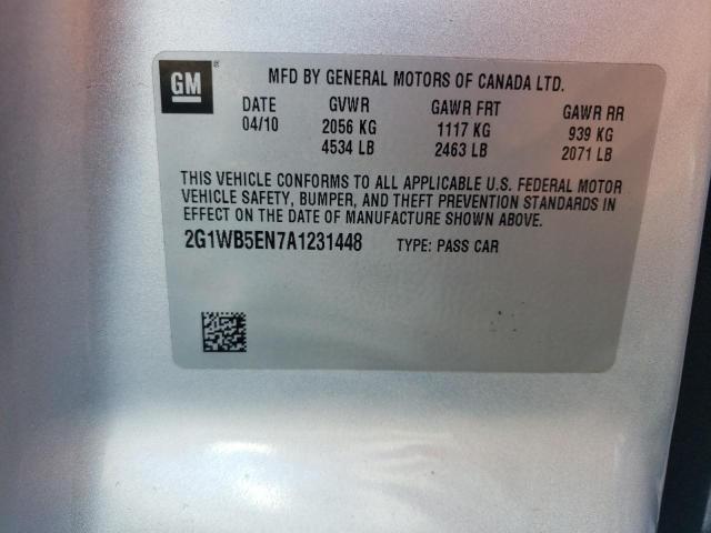 2G1WB5EN7A1231448 - 2010 CHEVROLET IMPALA LT SILVER photo 13