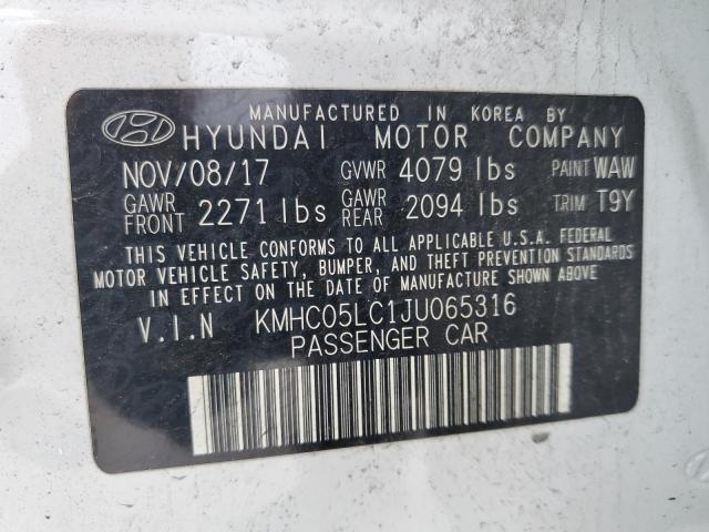 KMHC05LC1JU065316 - 2018 HYUNDAI IONIQ LIMITED WHITE photo 13