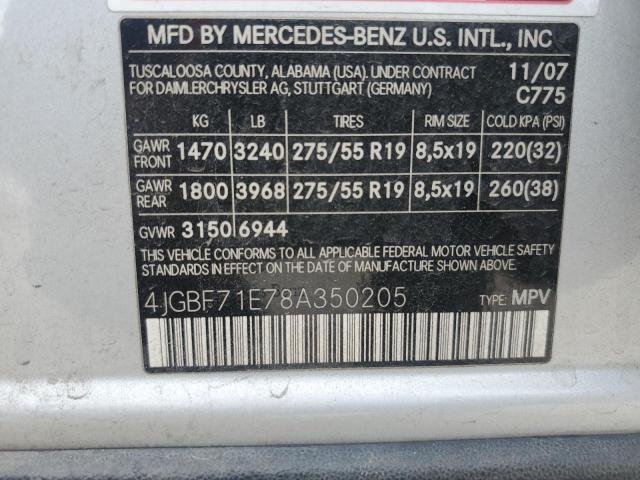 4JGBF71E78A350205 - 2008 MERCEDES-BENZ GL 450 4MATIC SILVER photo 13