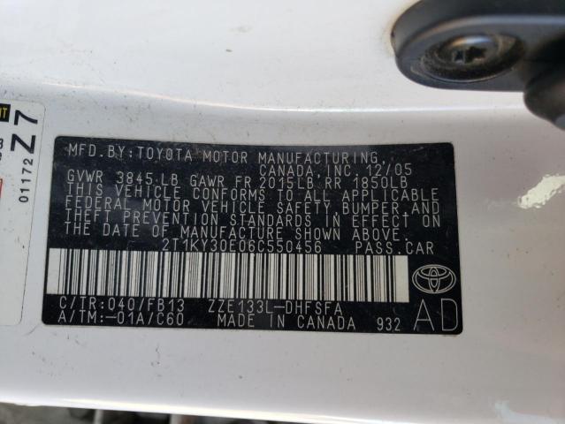 2T1KY30E06C550456 - 2006 TOYOTA COROLLA MA XRS WHITE photo 12