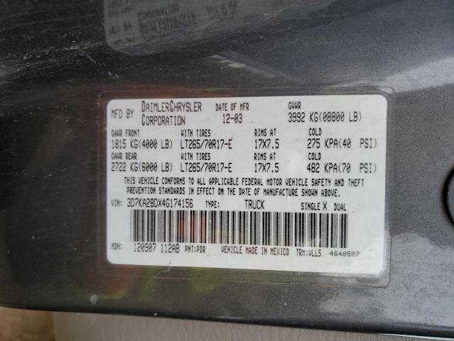 3D7KA28DX4G174156 - 2004 DODGE RAM 2500 ST Boz foto 10