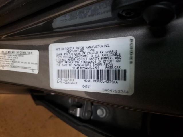 4T1BF30K02U510303 - 2002 TOYOTA CAMRY LE GRAY photo 12