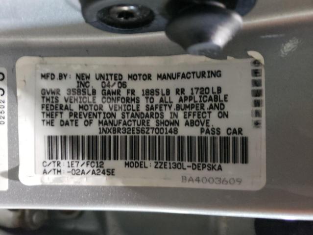 1NXBR32E56Z700148 - 2006 TOYOTA COROLLA CE SILVER photo 12