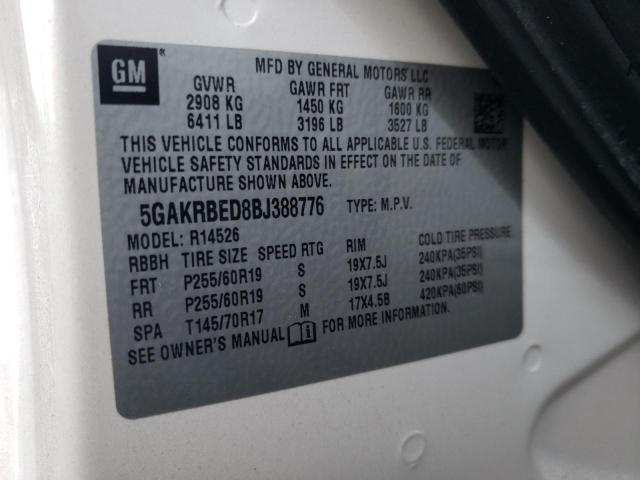 5GAKRBED8BJ388776 - 2011 BUICK ENCLAVE CXL WHITE photo 14