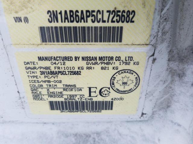 3N1AB6AP5CL725682 - 2012 NISSAN SENTRA 2.0 WHITE photo 12