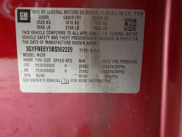 3GYFNEEY5BS562229 - 2011 CADILLAC SRX PERFORMANCE COLLECTION Қызыл фото 13