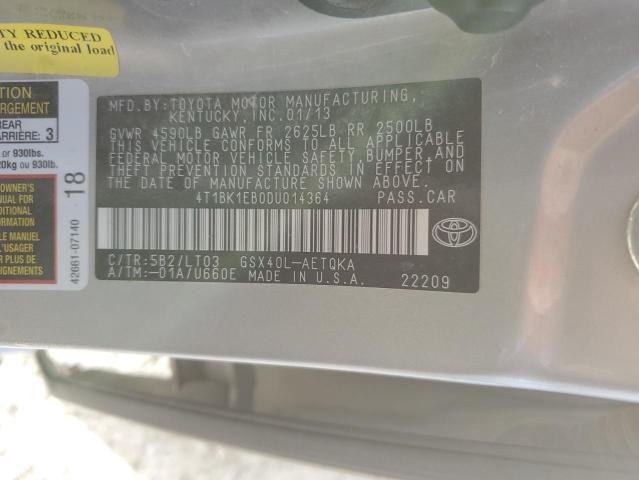 4T1BK1EB0DU014364 - 2013 TOYOTA AVALON BASE 金色 照片 12