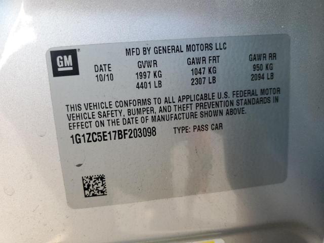 1G1ZC5E17BF203098 - 2011 CHEVROLET MALIBU 1LT 银色 照片 12