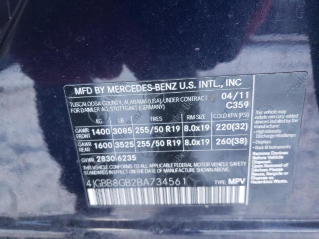 4JGBB8GB2BA734561 - 2011 MERCEDES-BENZ ML 350 4MATIC BLUE photo 13