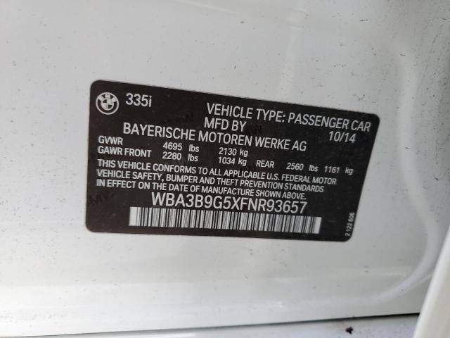 WBA3B9G5XFNR93657 - 2015 BMW 335 XI WHITE photo 12