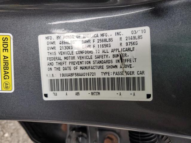 19UUA8F58AA016721 - 2010 ACURA TL GRAY photo 12