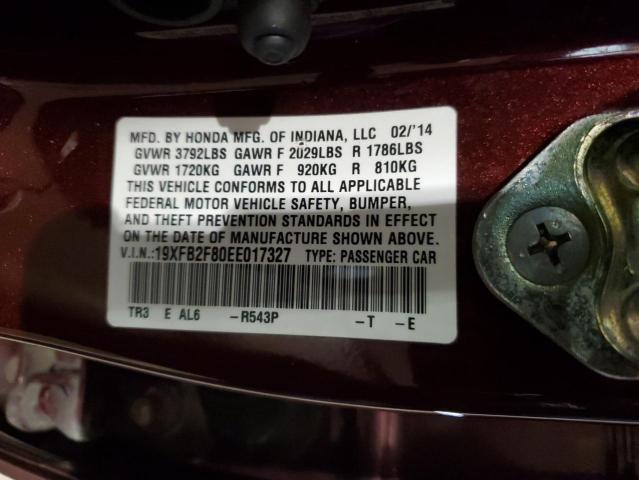 19XFB2F80EE017327 - 2014 HONDA CIVIC EX BURGUNDY photo 12