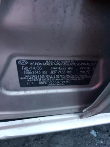 5NPET46C66H121763 - 2006 HYUNDAI SONATA GL CREAM photo 12