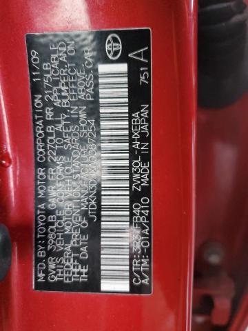 JTDKN3DUXA0087254 - 2010 TOYOTA PRIUS RED photo 12