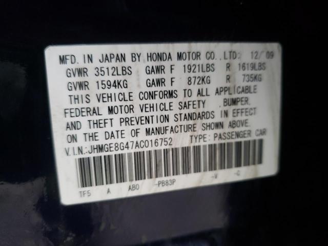 JHMGE8G47AC016752 - 2010 HONDA FIT SPORT BLUE photo 13