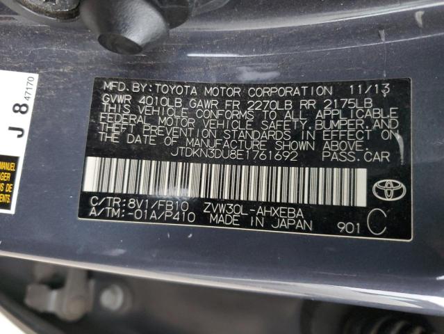 JTDKN3DU8E1761692 - 2014 TOYOTA PRIUS GRAY photo 12