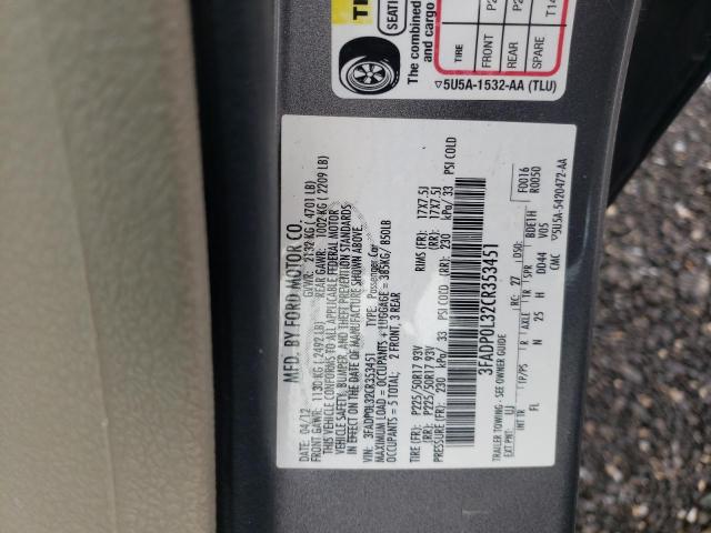 3FADP0L32CR353451 - 2012 FORD FUSION HYBRID GRAY photo 12