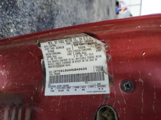 1FTCR10U4MUB40630 - 1991 FORD RANGER RED photo 12