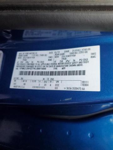 1FMCU9HD7KUB91680 - 2019 FORD ESCAPE SEL BLUE photo 13