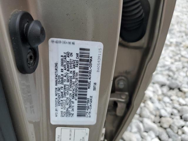 4T1BE32K23U708785 - 2003 TOYOTA CAMRY LE TAN photo 12