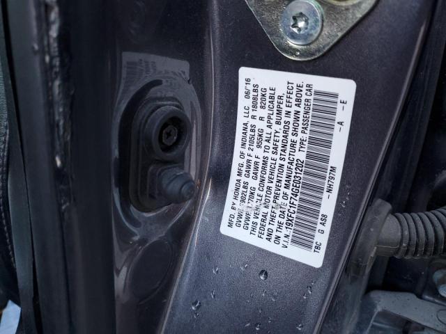 19XFC1F74GE031202 - 2016 HONDA CIVIC EXL ნაცრისფერი ფოტო 12