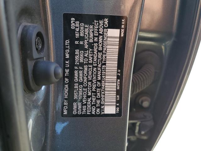 SHHFK7H49KU419178 - 2019 HONDA CIVIC SPORT 灰色 照片 12