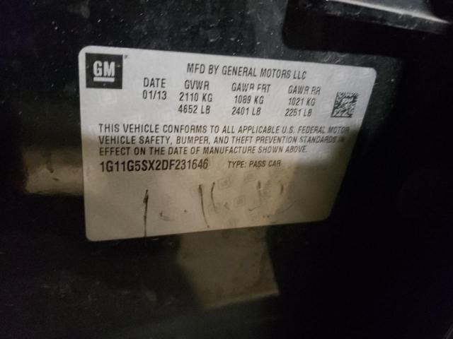 1G11G5SX2DF231646 - 2013 CHEVROLET MALIBU 3LT 黑色 照片 12