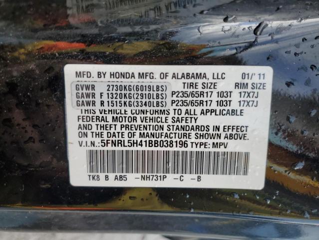 5FNRL5H41BB038196 - 2011 HONDA ODYSSEY EX BLACK photo 13