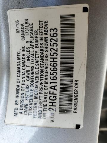 2HGFA16566H525263 - 2006 HONDA CIVIC LX SILVER photo 12