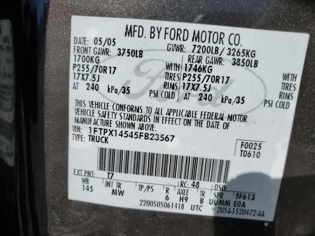 1FTPX14545FB23567 - 2005 FORD F150 SILVER photo 12