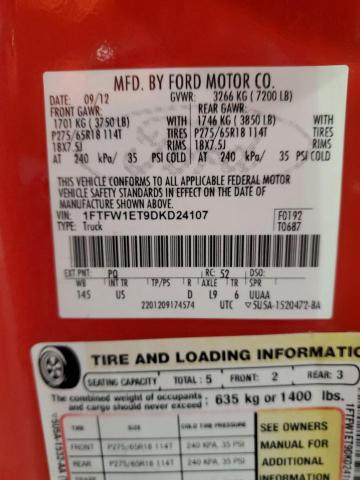 1FTFW1ET9DKD24107 - 2013 FORD F150 SUPERCREW RED photo 13