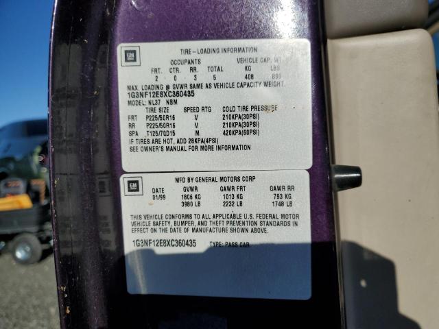 1G3NF12E8XC360435 - 1999 OLDSMOBILE ALERO GLS PURPLE photo 12