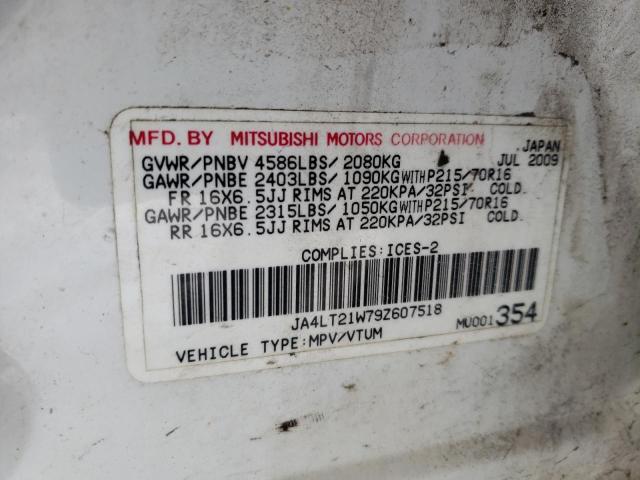 JA4LT21W79Z607518 - 2009 MITSUBISHI OUTLANDER ES თეთრი ფოტო 12