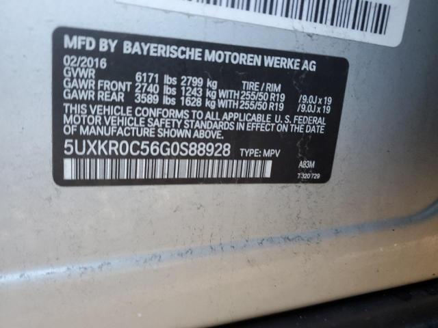 5UXKR0C56G0S88928 - 2016 BMW X5 XDRIVE35I SILVER photo 12