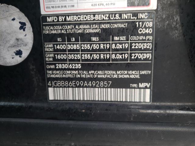 4JGBB86E99A492857 - 2009 MERCEDES-BENZ ML 350 BLACK photo 12