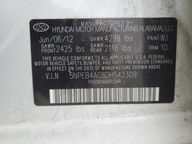 5NPEB4AC8DH542309 - 2013 HYUNDAI SONATA GLS WHITE photo 12