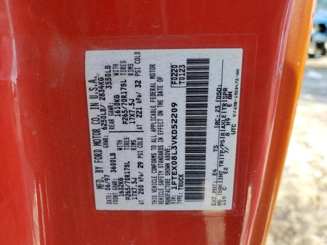 1FTEX08L3VKD52209 - 1997 FORD F-150 ORANGE photo 12