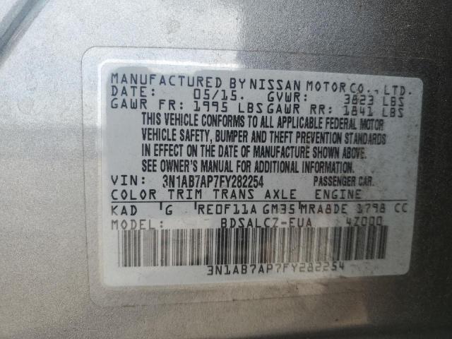 3N1AB7AP7FY282254 - 2015 NISSAN SENTRA S GRAY photo 12