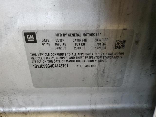 1G1JC5SG4G4143791 - 2016 CHEVROLET SONIC LT SILVER photo 12