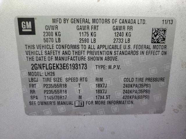 2GNFLGEK3E6193173 - 2014 CHEVROLET EQUINOX LT SILVER photo 12