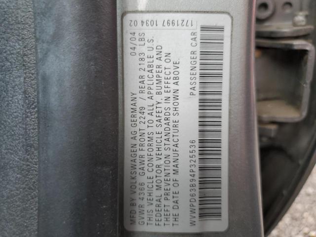 WVWPD63B94P325536 - 2004 VOLKSWAGEN PASSAT GLS GRAY photo 12