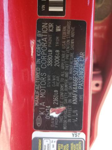 KNAFX4A66F5271881 - 2015 KIA FORTE LX RED photo 12