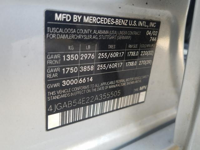 4JGAB54E22A355505 - 2002 MERCEDES-BENZ ML 320  photo 10