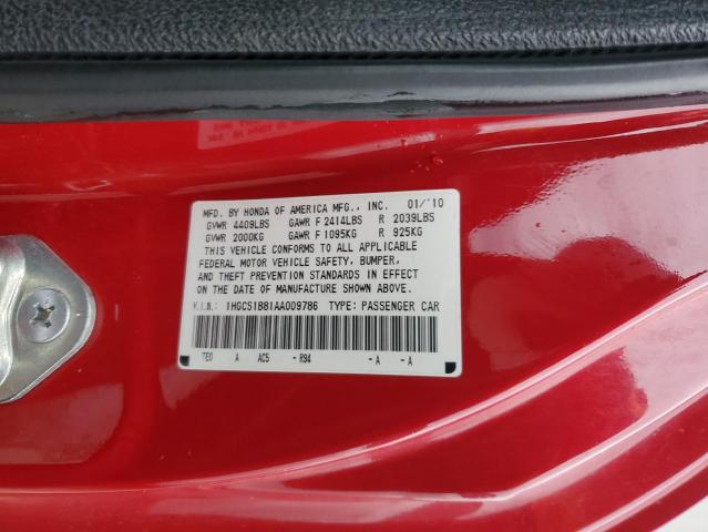 1HGCS1B81AA009786 - 2010 HONDA ACCORD EXL RED photo 12